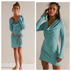 NWT Free People Goddess Energy Mini Dress In Blue Tourmaline XS